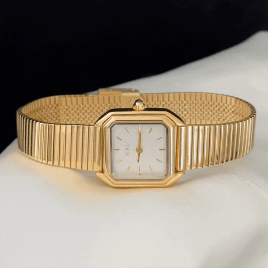 Modern Minimalist White Rectangular Dial Watch - Gold Alloy Quartz Bracelet