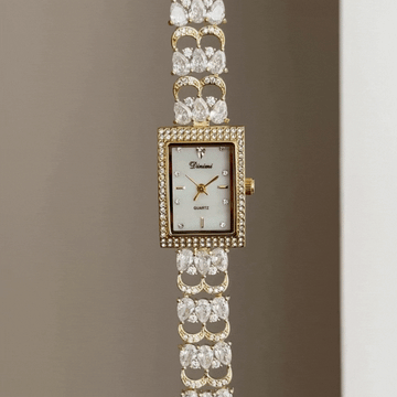Luxury White Diamond Rectangle Watch - Gold Crystal Quartz