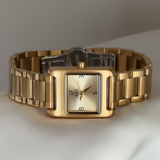 Modern Minimalist Gold Rectangular Dial Watch - Stainless Steel Quartz Bracelet