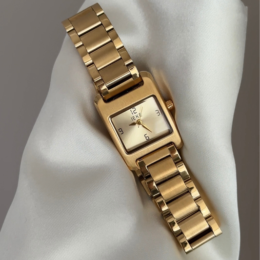 Modern Minimalist Gold Rectangular Dial Watch - Stainless Steel Quartz Bracelet