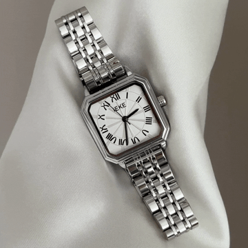 Refined Commute White Rectangular Dial Watch - Silver Alloy Quartz Bracelet