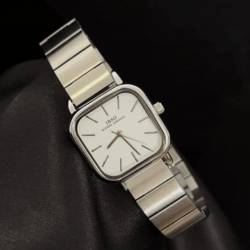 Minimalist Luxury White Rectangular Dial Watch - Silver Stainless Steel Quartz Bracelet