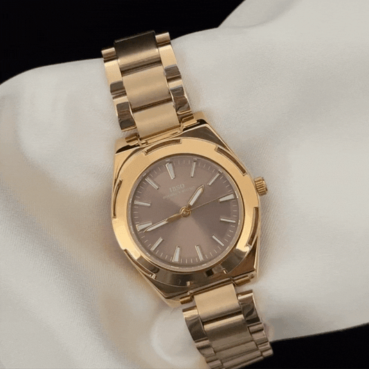 Business Casual Brown Dial Watch - Gold Stainless Steel Quartz Bracelet