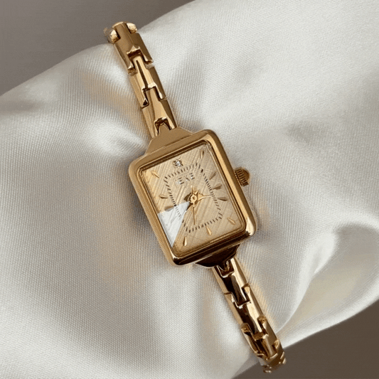 Fashion Gold Square Dial Chain Bracelet Watch - Alloy Quartz Timepiece