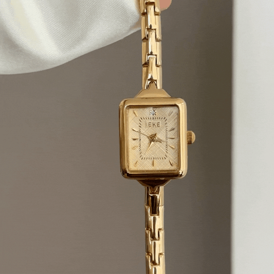Fashion Gold Square Dial Chain Bracelet Watch - Alloy Quartz Timepiece