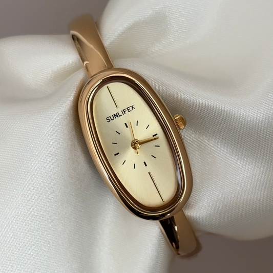 Elegant Gold Oval Watch for Women – Minimalist Bracelet Bangle Quartz Watch