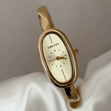 Modern Fashion Gold Long Oval Dial Watch - Alloy Bangle Quartz Bracelet
