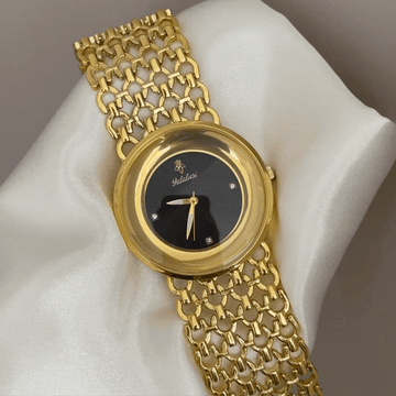 Classic Luxury Black Round Dial Watch – Gold Chain Bracelet Quartz