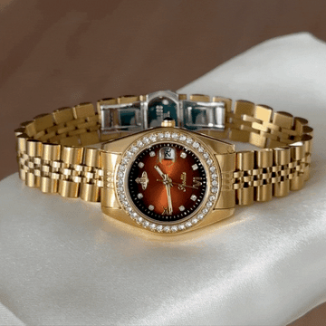 Vintage Light Luxury Brown Round Dial Diamond Watch – Stainless Steel Quartz Bracelet