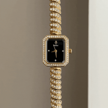 Geometric Fashion Black Rectangle Diamond Watch - Gold Crystal Alloy Quartz Bracelet