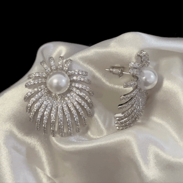 Exquisite Elegance Sparkling Firework Gemstone & Shell Pearl Earrings
