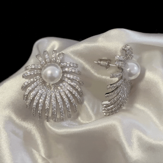 Exquisite Elegance Sparkling Firework Gemstone & Shell Pearl Earrings