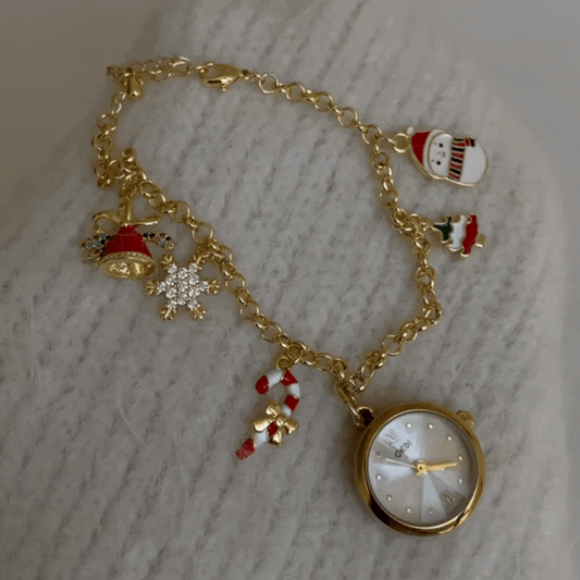 Christmas Bracelet-Style Gold Round Dial Women’s Quartz Watch – Elegant Holiday Gift