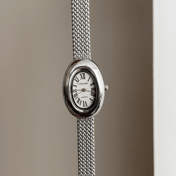 Natural Elegance: White Oval Dial Watch with Silver Wheat Pattern Stainless Steel Bracelet