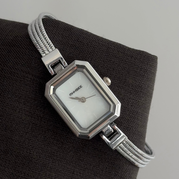 Modern Minimalist : A Study in Minimalist Form – White Rectangular Dial & Silver Chain-Link Bracelet