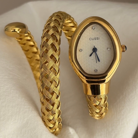Vintage Classic Serpenti White Dial Gold-Tone Linked Bracelet Quartz Watch