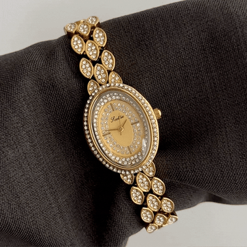 Ultimate Sparkle: Gold Oval Diamond Dial with Fully Diamond-Set Bracelet
