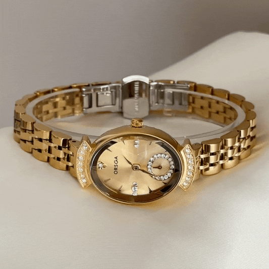 Modern Elegance Gold Oval Dial Watch – Gold Bezel & Gold Stainless Steel Bracelet Quartz