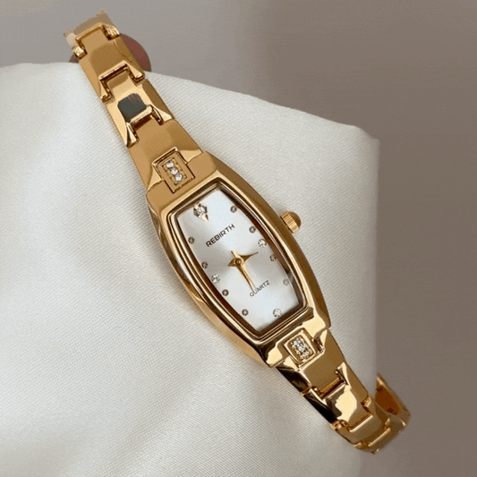 Elegant Contrast:  Barrel Dial with Gold-Tone Bracelet