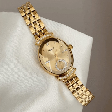 Modern Elegance Gold Oval Dial Watch – Gold Bezel & Gold Stainless Steel Bracelet Quartz