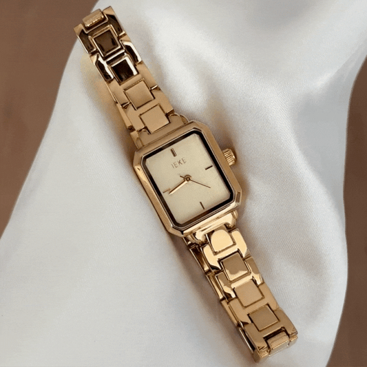 Executive Gold Square Case Quartz Timepiece with Matching Bracelet