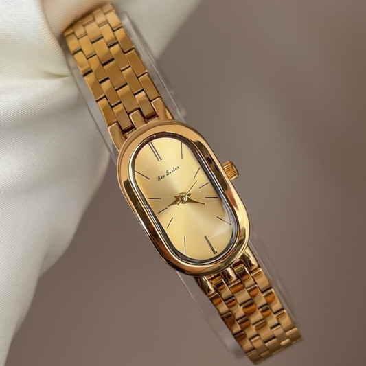 Urban Daily Gold Long Oval Dial Watch – Stainless Steel Quartz Bracelet