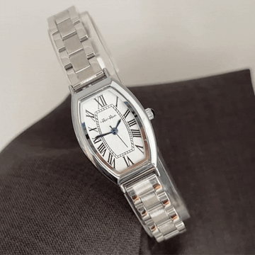 Architectural Lines: White Barrel Dial with All-Silver Bracelet