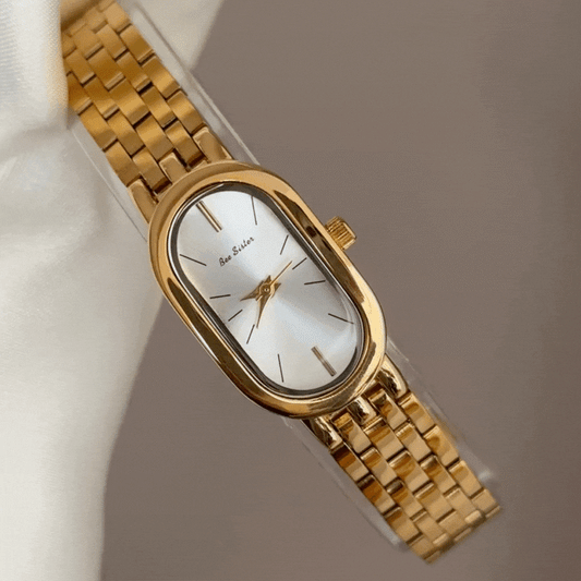 Urban Daily White Long Oval Dial Watch – Gold Stainless Steel Quartz Bracelet