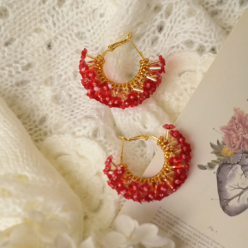 Handmade Floral Skirt Hoop Earrings with Sequin & Beaded Details