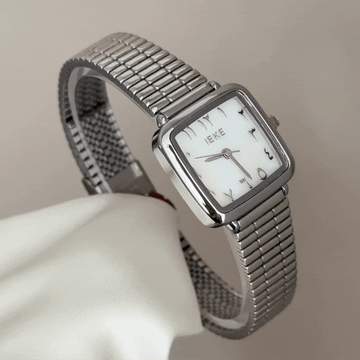Minimalist Chic: Crisp White Rectangular Dial Watch with Silver-Tone Bracelet