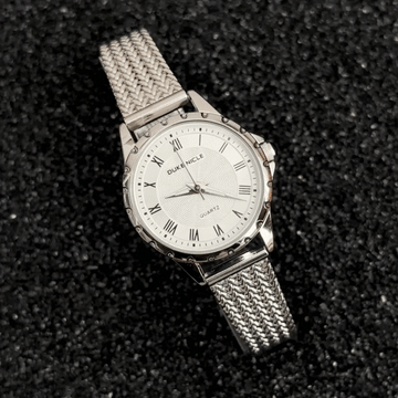 Modern Light Luxury White Wheat Pattern Watch - Silver Alloy Quartz Bracelet