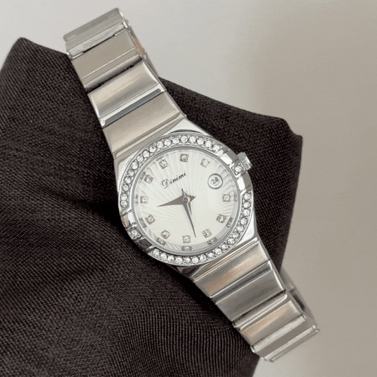 Elegant Sparkle: White Round Dial with All-Silver Diamond Bracelet