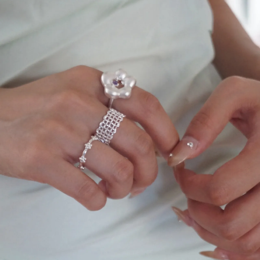 S925 Sterling Silver Vintage Lace Open Adjustable Ring