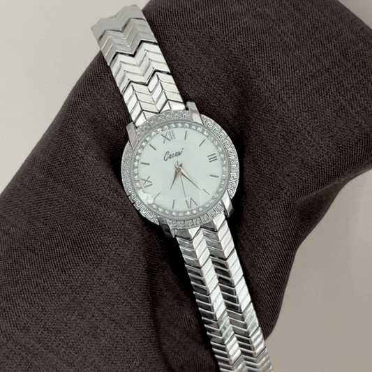 Refined Sparkle: White Diamond Dial with All-Silver Strap