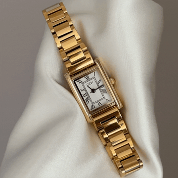 Modern Minimalist White Square Dial Watch – Gold Stainless Steel Quartz Bracelet