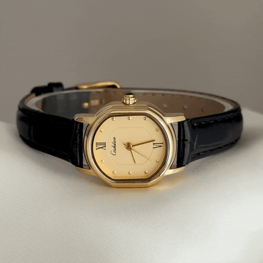 Modern Classic: Gold Square Dial with Black Leather Strap, Quartz