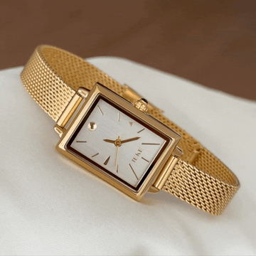 Intellectual White Rectangular Gold Wheat-Strap Quartz Watch