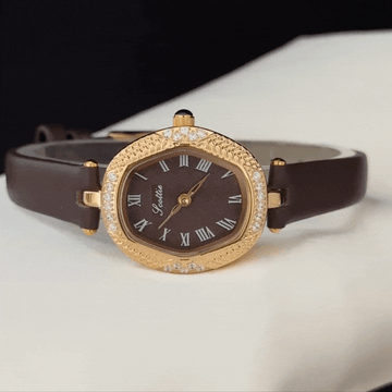 Modern Luxury Diamond Dial Watch - Gold Crystal & Genuine Leather  Quartz