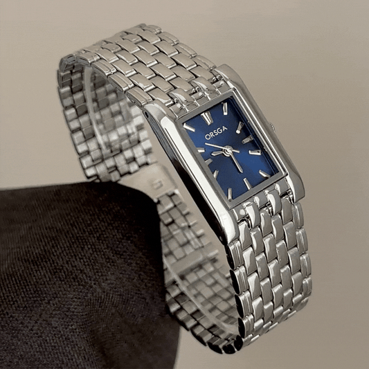 Professional Edge: Navy Rectangular Dial with Silver Bezel & Stainless Steel Bracelet