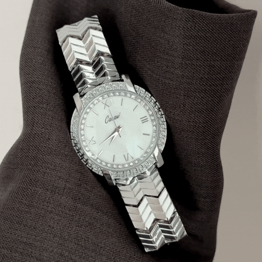 Refined Sparkle: White Diamond Dial with All-Silver Strap