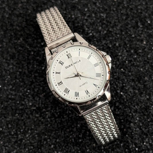 Modern Light Luxury White Wheat Pattern Watch - Silver Alloy Quartz Bracelet