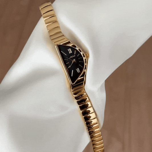 Modern Avant-Garde Black Irregular Crescent Dial Gold Alloy Quartz Watch