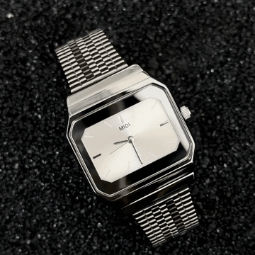 Geometric Cool: Silver Square Dial Watch with Stainless Steel Bracelet