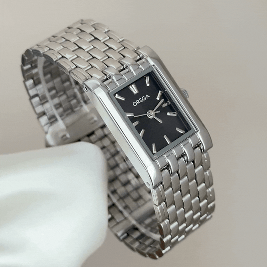 Modern Minimalist: Defined by a Black Rectangular Dial & Monochromatic Silver Accents