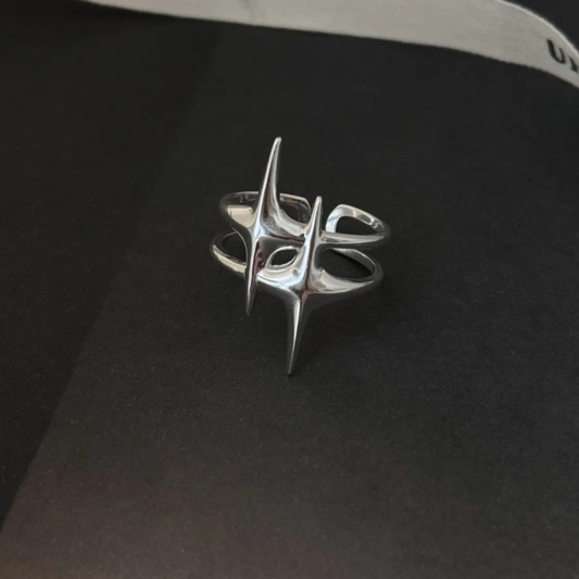 S925 Sterling Silver Four-Point Star Open Adjustable Ring