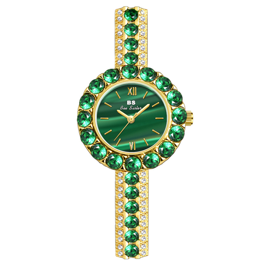 Classic Green Dial Watch with Gemstone-Accented Bezel and Bracelet