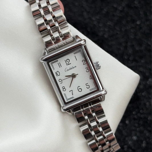 Professional Chic: White Square Dial Watch with All-Silver Stainless Steel Bracelet