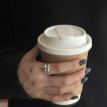 S925 Sterling Silver Four-Point Star Open Adjustable Ring