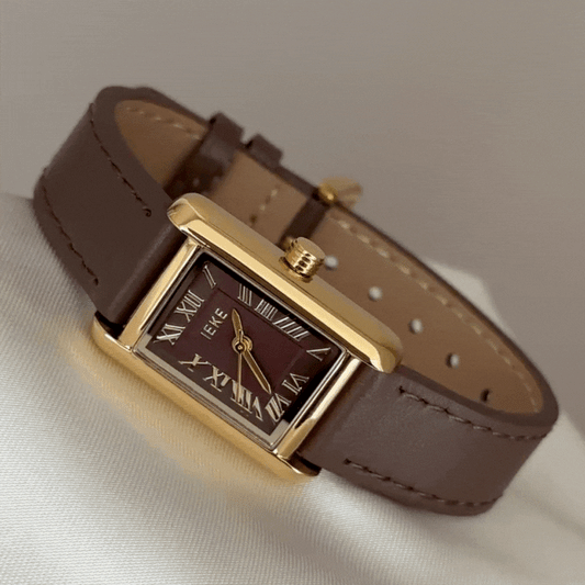 Classic Vintage Brown Square Dial Gold Bezel Leather Strap Quartz Watch