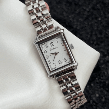 Professional Chic: White Square Dial Watch with All-Silver Stainless Steel Bracelet